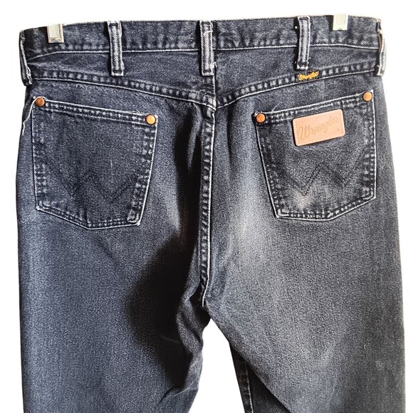 Vintage Men's Wrangler Black Denim Cowboy Rocker Jeans 34x38 Tall Boy Faded USA